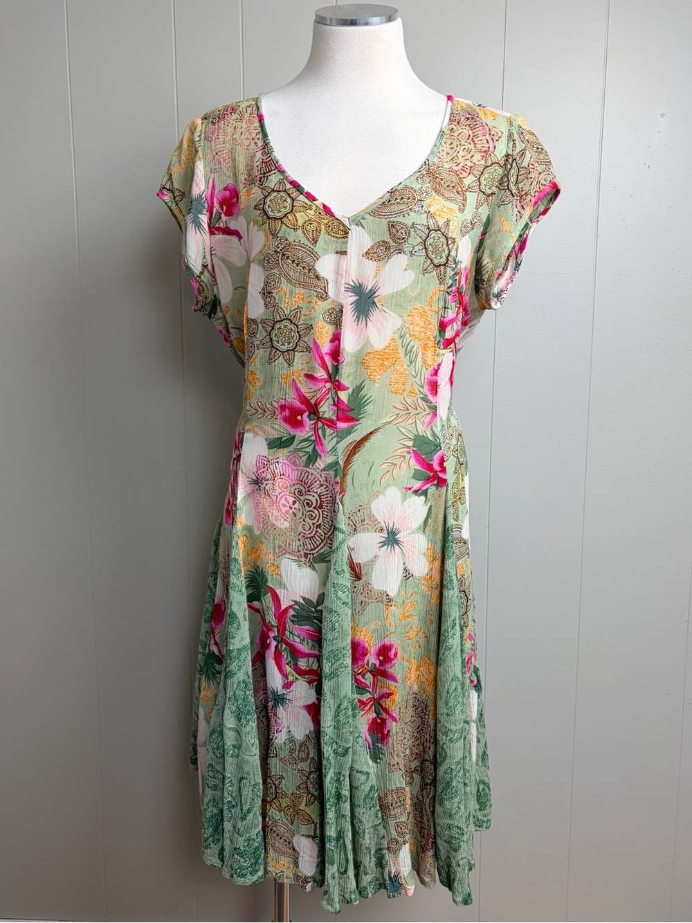 BILA 90s Y2K Boho Floral Paisley Rayon Midi Dress M